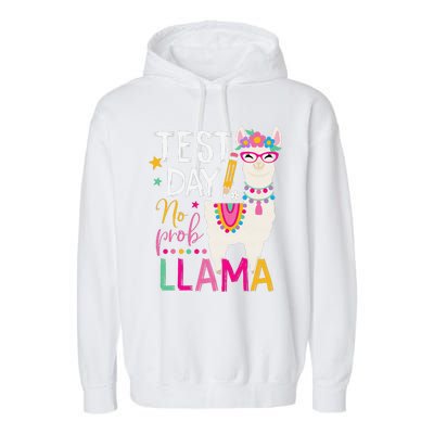 Funny Test Day No Probllama Llama Teacher Testing Day Llama Garment-Dyed Fleece Hoodie