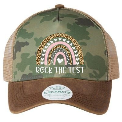 Funny Test Day Rock The Test Teacher Rainbow Leopard Student Legacy Tie Dye Trucker Hat