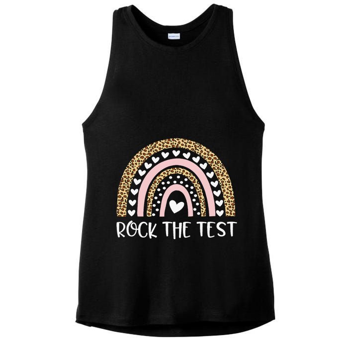 Funny Test Day Rock The Test Teacher Rainbow Leopard Student Ladies PosiCharge Tri-Blend Wicking Tank