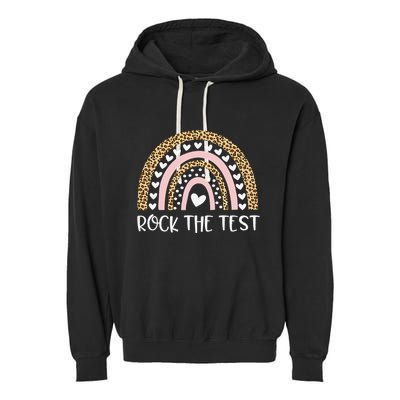 Funny Test Day Rock The Test Teacher Rainbow Leopard Student Garment-Dyed Fleece Hoodie