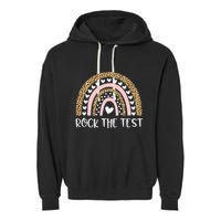 Funny Test Day Rock The Test Teacher Rainbow Leopard Student Garment-Dyed Fleece Hoodie