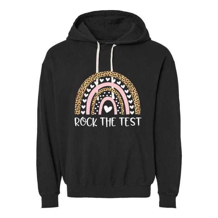 Funny Test Day Rock The Test Teacher Rainbow Leopard Student Garment-Dyed Fleece Hoodie