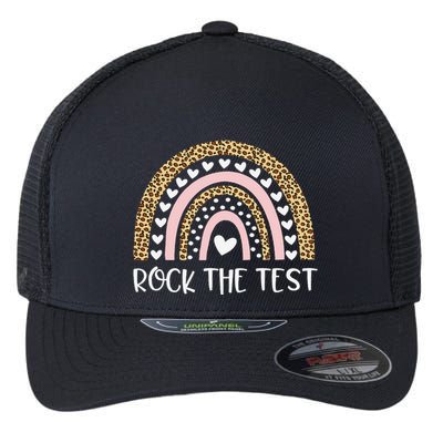Funny Test Day Rock The Test Teacher Rainbow Leopard Student Flexfit Unipanel Trucker Cap