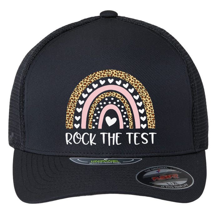 Funny Test Day Rock The Test Teacher Rainbow Leopard Student Flexfit Unipanel Trucker Cap