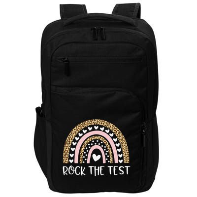 Funny Test Day Rock The Test Teacher Rainbow Leopard Student Impact Tech Backpack