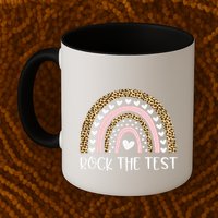 Funny Test Day Rock The Test Teacher Rainbow Leopard Student Mug