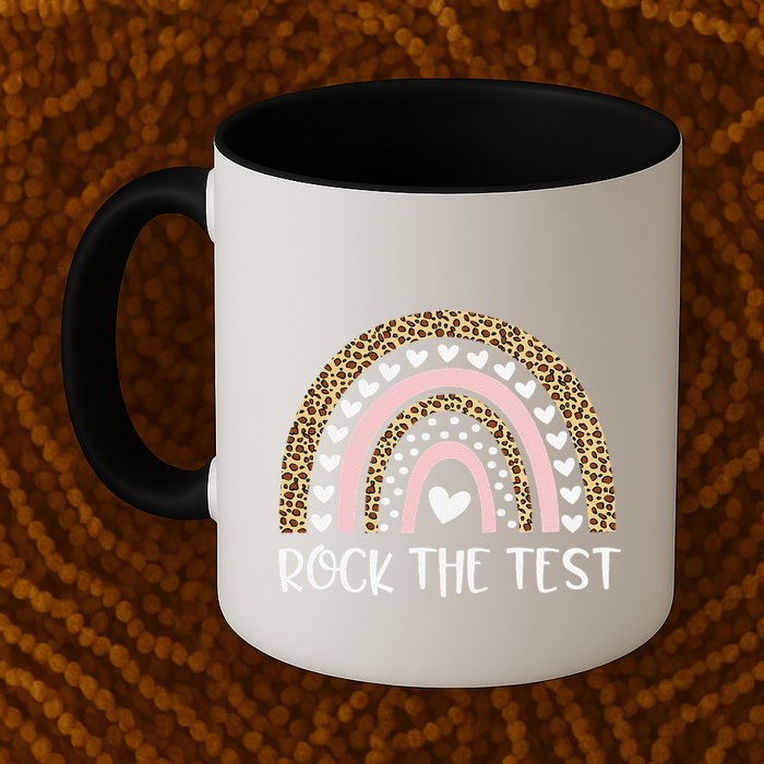 Funny Test Day Rock The Test Teacher Rainbow Leopard Student Mug