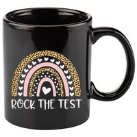 Funny Test Day Rock The Test Teacher Rainbow Leopard Student 11oz C Handle Ceramic Mug