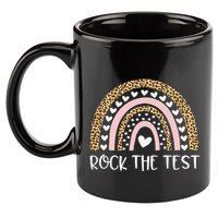 Funny Test Day Rock The Test Teacher Rainbow Leopard Student 11oz C Handle Ceramic Mug