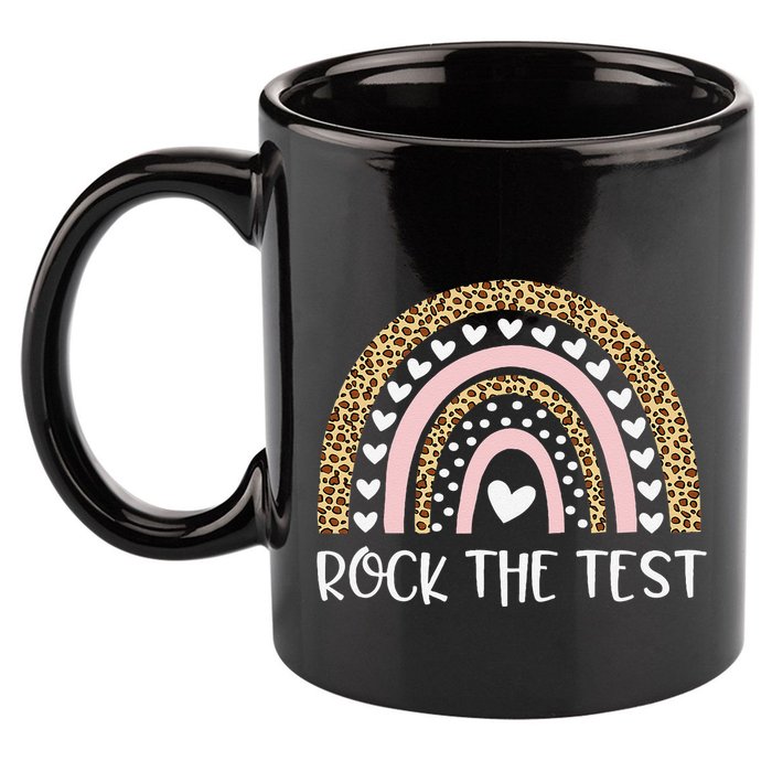 Funny Test Day Rock The Test Teacher Rainbow Leopard Student 11oz C Handle Ceramic Mug