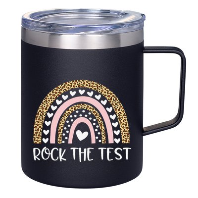 Funny Test Day Rock The Test Teacher Rainbow Leopard Student 12oz Stainless Steel Coffee Mug