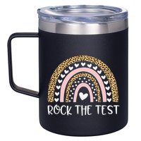 Funny Test Day Rock The Test Teacher Rainbow Leopard Student 12oz Stainless Steel Coffee Mug