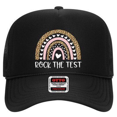 Funny Test Day Rock The Test Teacher Rainbow Leopard Student Trucker Hat