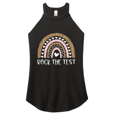Funny Test Day Rock The Test Teacher Rainbow Leopard Student Women's Perfect Tri Rocker Tank