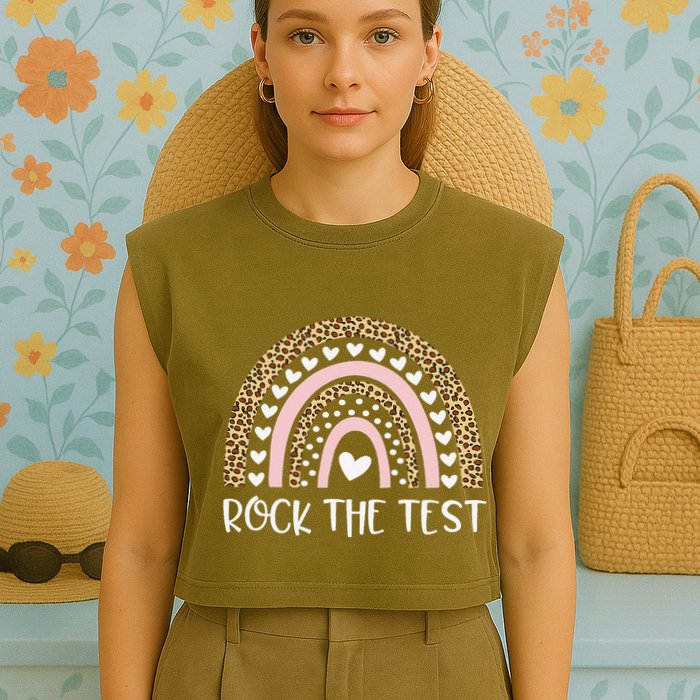 Funny Test Day Rock The Test Teacher Rainbow Leopard Student Garment-Dyed Women's Muscle Tee