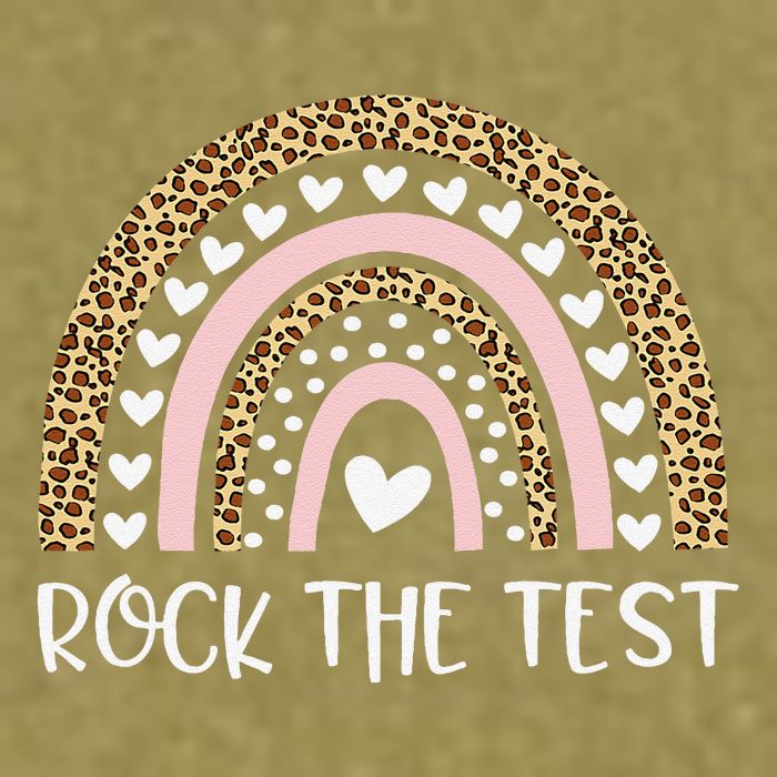 Funny Test Day Rock The Test Teacher Rainbow Leopard Student Garment-Dyed Women's Muscle Tee