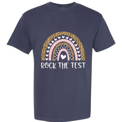 Funny Test Day Rock The Test Teacher Rainbow Leopard Student Garment-Dyed Heavyweight T-Shirt