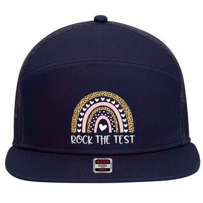 Funny Test Day Rock The Test Teacher Rainbow Leopard Student 7 Panel Mesh Trucker Snapback Hat