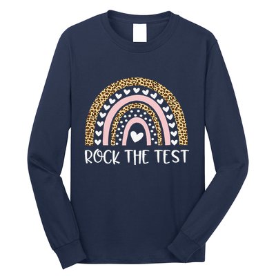 Funny Test Day Rock The Test Teacher Rainbow Leopard Student Long Sleeve Shirt