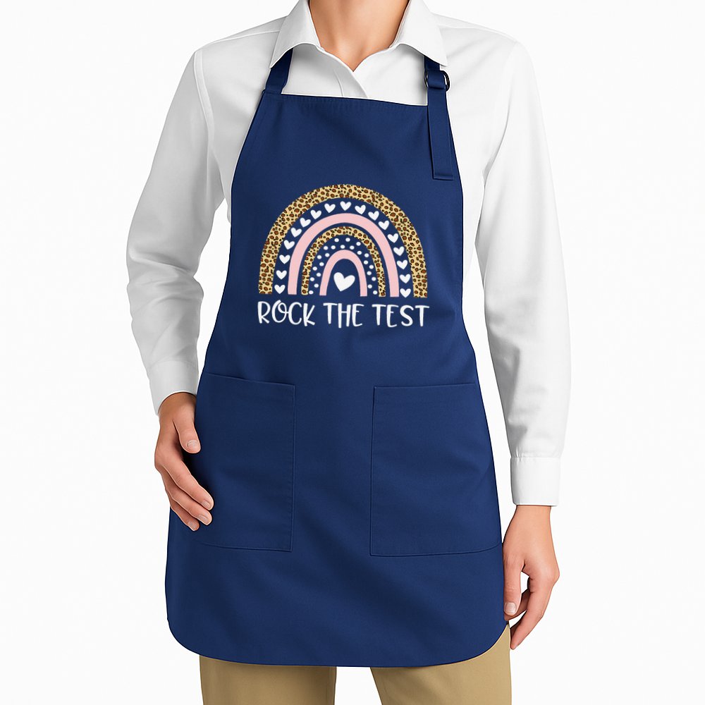 Funny Test Day Rock The Test Teacher Rainbow Leopard Student Apron