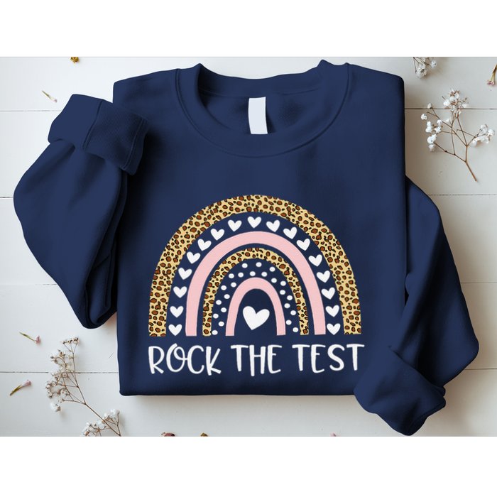 Funny Test Day Rock The Test Teacher Rainbow Leopard Student Sweatshirt