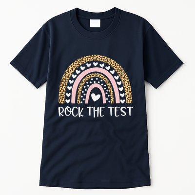 Funny Test Day Rock The Test Teacher Rainbow Leopard Student Tall T-Shirt