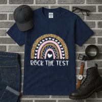 Funny Test Day Rock The Test Teacher Rainbow Leopard Student Tall T-Shirt