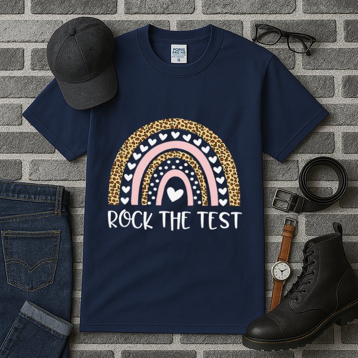 Funny Test Day Rock The Test Teacher Rainbow Leopard Student Tall T-Shirt