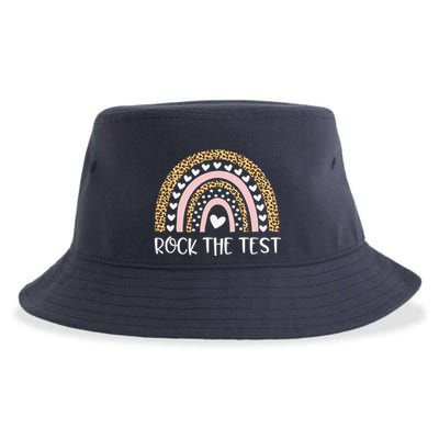 Funny Test Day Rock The Test Teacher Rainbow Leopard Student Sustainable Bucket Hat