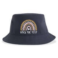 Funny Test Day Rock The Test Teacher Rainbow Leopard Student Sustainable Bucket Hat
