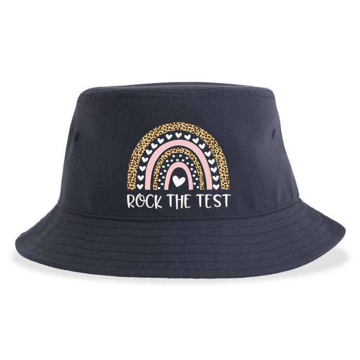 Funny Test Day Rock The Test Teacher Rainbow Leopard Student Sustainable Bucket Hat