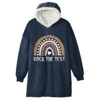 Funny Test Day Rock The Test Teacher Rainbow Leopard Student Hooded Wearable Blanket