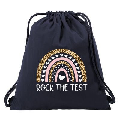 Funny Test Day Rock The Test Teacher Rainbow Leopard Student Drawstring Bag