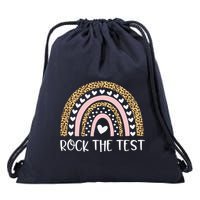 Funny Test Day Rock The Test Teacher Rainbow Leopard Student Drawstring Bag