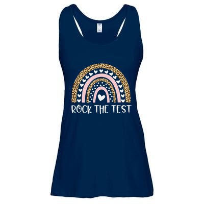 Funny Test Day Rock The Test Teacher Rainbow Leopard Student Ladies Essential Flowy Tank
