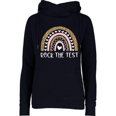 Funny Test Day Rock The Test Teacher Rainbow Leopard Student Womens Funnel Neck Pullover Hood