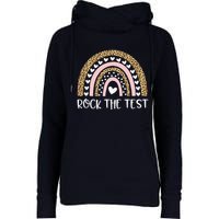 Funny Test Day Rock The Test Teacher Rainbow Leopard Student Womens Funnel Neck Pullover Hood