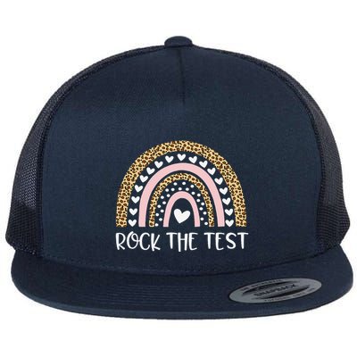 Funny Test Day Rock The Test Teacher Rainbow Leopard Student Flatbill Hat