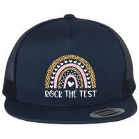 Funny Test Day Rock The Test Teacher Rainbow Leopard Student Flatbill Hat
