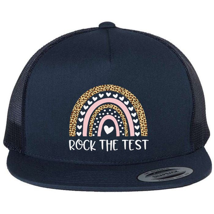 Funny Test Day Rock The Test Teacher Rainbow Leopard Student Flatbill Hat
