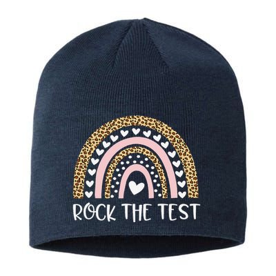 Funny Test Day Rock The Test Teacher Rainbow Leopard Student Sustainable Beanie