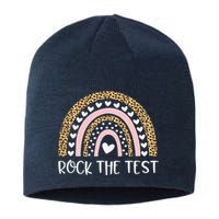 Funny Test Day Rock The Test Teacher Rainbow Leopard Student Sustainable Beanie