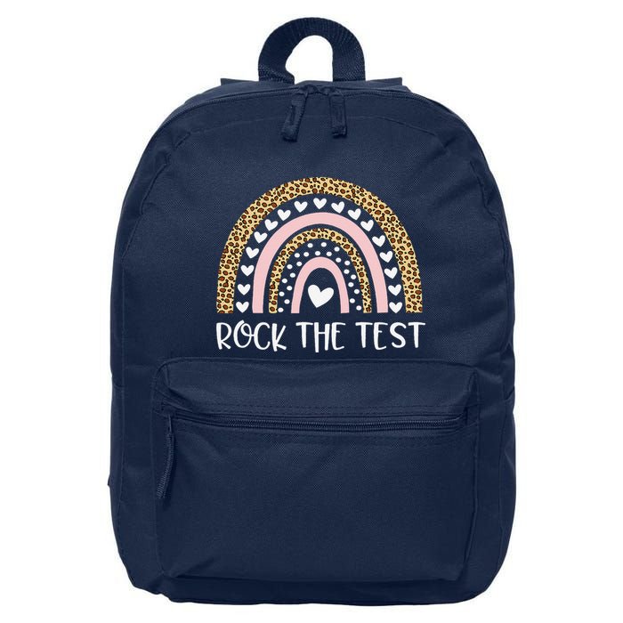 Funny Test Day Rock The Test Teacher Rainbow Leopard Student 16 in Basic Backpack