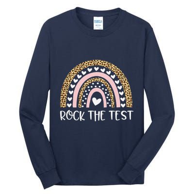 Funny Test Day Rock The Test Teacher Rainbow Leopard Student Tall Long Sleeve T-Shirt