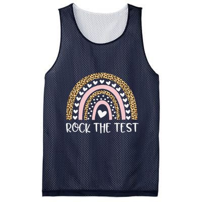 Funny Test Day Rock The Test Teacher Rainbow Leopard Student Mesh Reversible Basketball Jersey Tank