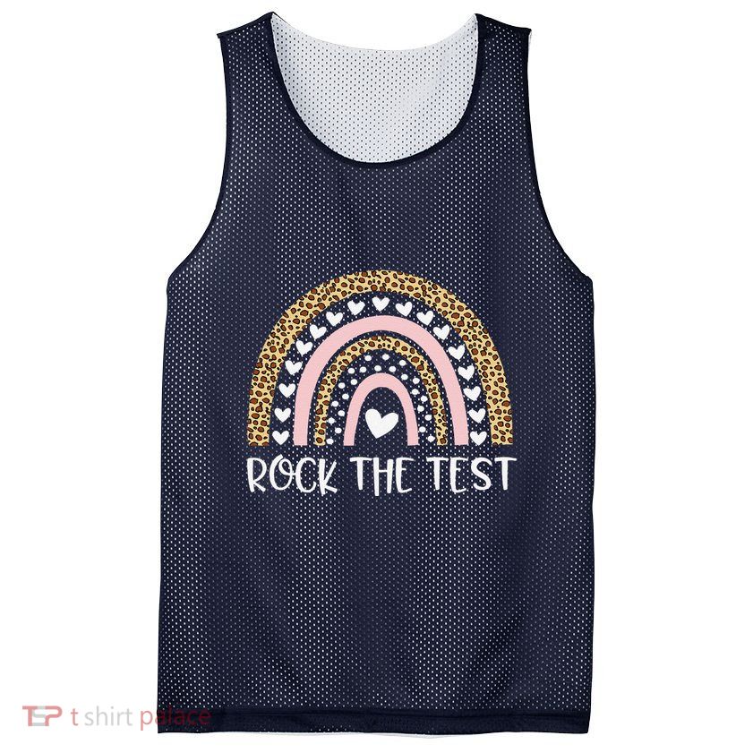 Funny Test Day Rock The Test Teacher Rainbow Leopard Student Mesh Reversible Basketball Jersey Tank