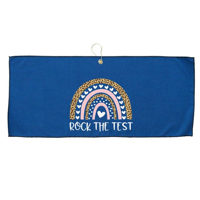 Funny Test Day Rock The Test Teacher Rainbow Leopard Student Large Microfiber Waffle Golf Towel