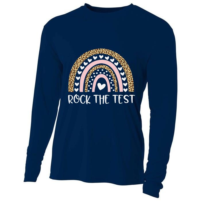 Funny Test Day Rock The Test Teacher Rainbow Leopard Student Cooling Performance Long Sleeve Crew