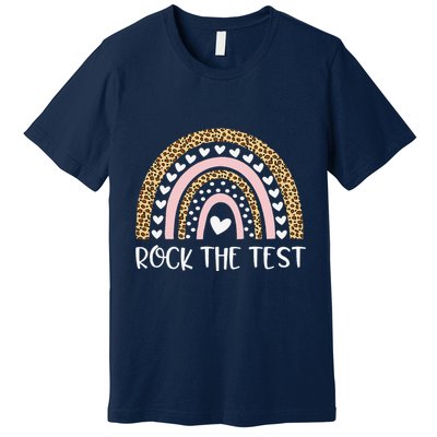 Funny Test Day Rock The Test Teacher Rainbow Leopard Student Premium T-Shirt
