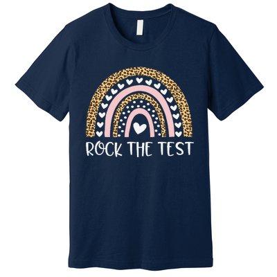 Funny Test Day Rock The Test Teacher Rainbow Leopard Student Premium T-Shirt